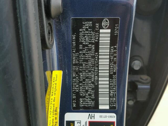 4T1BK1EB8FU154424 - 2015 TOYOTA AVALON XLE BLUE photo 10