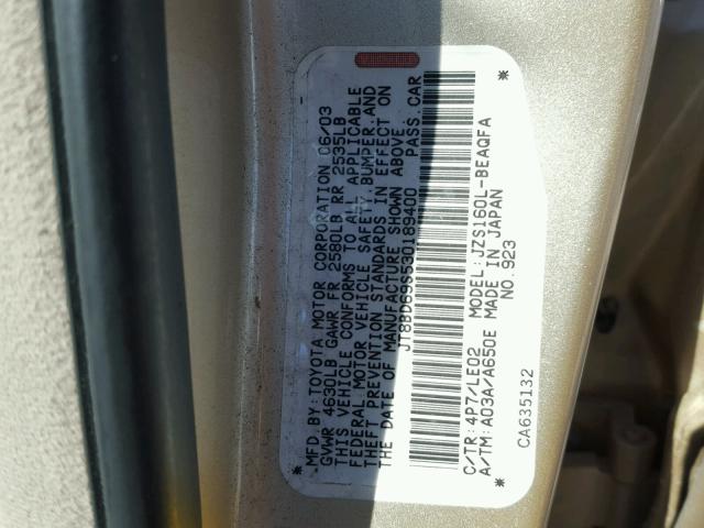 JT8BD69S530189400 - 2003 LEXUS GS 300 GOLD photo 10