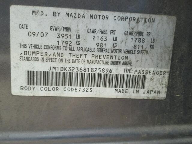 JM1BK323681825896 - 2008 MAZDA 3 S SILVER photo 10