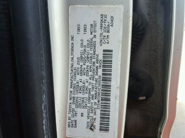 5TEHN72N53Z188539 - 2003 TOYOTA TACOMA DOU GRAY photo 10