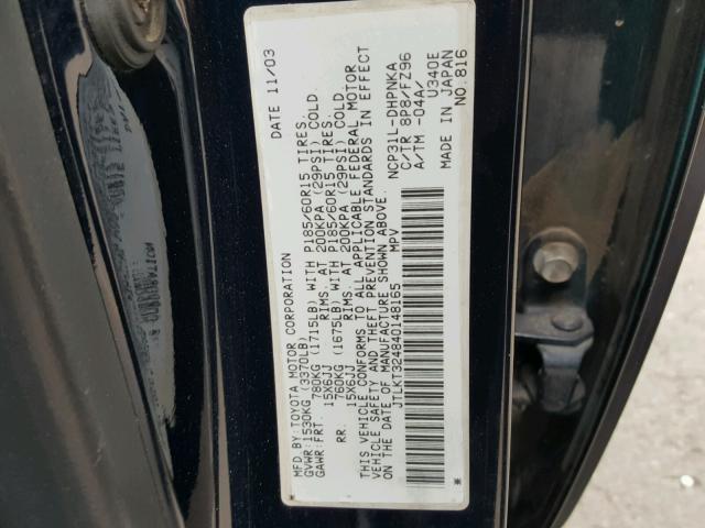 JTLKT324840148165 - 2004 TOYOTA SCION XB 蓝色 照片 10