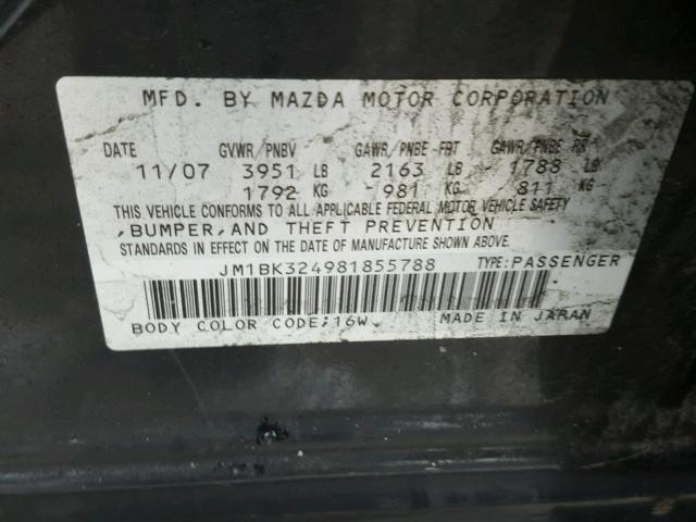 JM1BK324981855788 - 2008 MAZDA 3 S BLACK photo 10