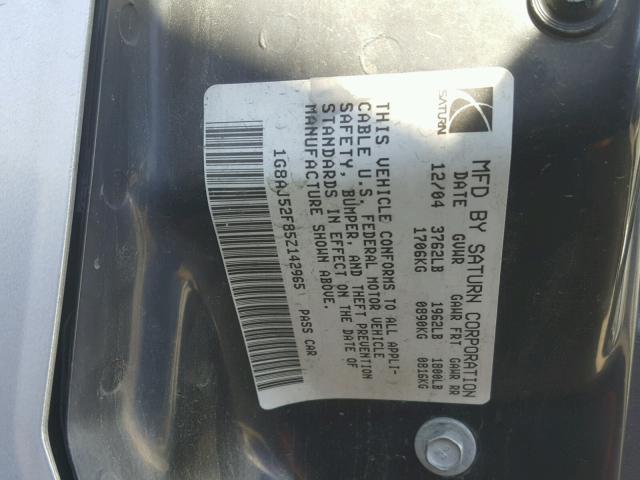 1G8AJ52F85Z142965 - 2005 SATURN ION LEVEL ვერცხლისფერი ფოტო 10