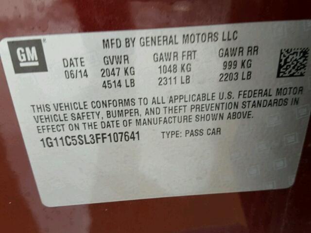 1G11C5SL3FF107641 - 2015 CHEVROLET MALIBU 1LT 栗色 照片 10