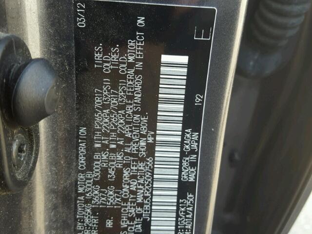 JTEBU5JR2C5097566 - 2012 TOYOTA 4RUNNER SR GRAY photo 10