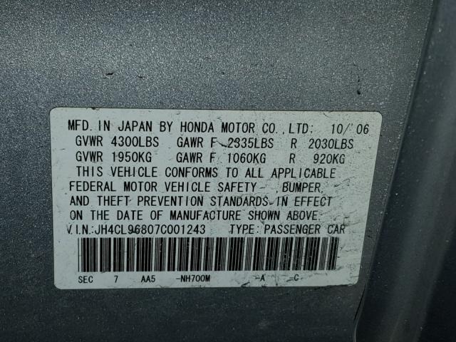 JH4CL96807C001243 - 2007 ACURA TSX SILVER photo 10