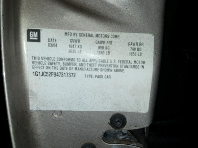 1G1JC52F947317372 - 2004 CHEVROLET CAVALIER BROWN photo 10