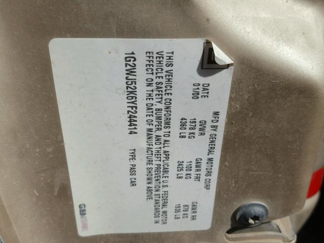 1G2WJ52K6YF244414 - 2000 PONTIAC GRAND PRIX Qızıl foto 10