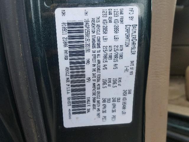 1B4GP25B01B135191 - 2001 DODGE CARAVAN SE GREEN photo 10