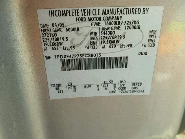 1FDXF47P75EC88015 - 2005 FORD F450 SUPER GRAY photo 10