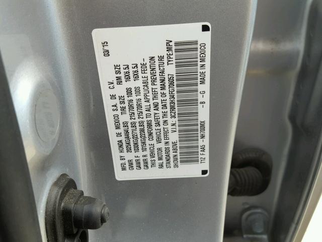 3CZRM3H34FG706057 - 2015 HONDA CR-V LX SILVER photo 10