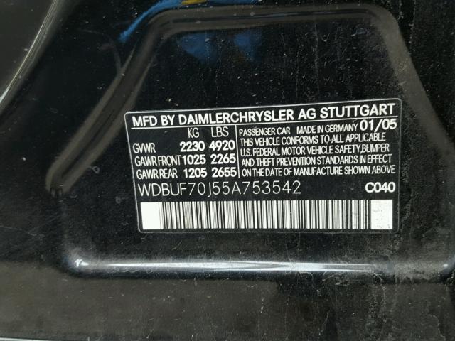 WDBUF70J55A753542 - 2005 MERCEDES-BENZ E 500 BLACK photo 10