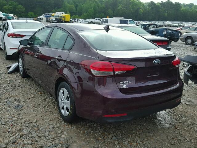 3KPFK4A79HE015848 - 2017 KIA FORTE LX BURGUNDY photo 3