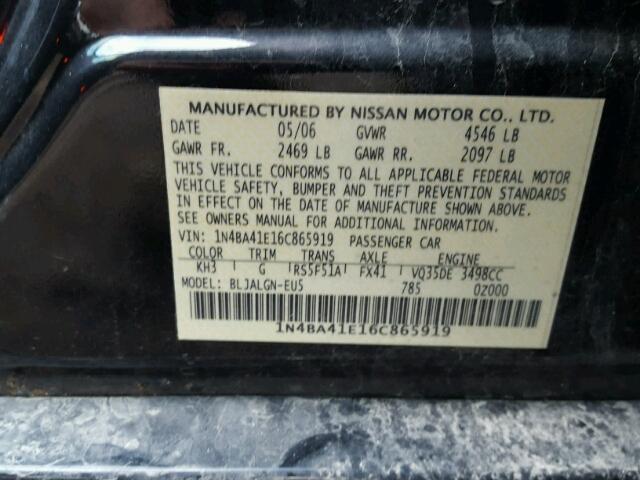 1N4BA41E16C865919 - 2006 NISSAN MAXIMA SE BLACK photo 10