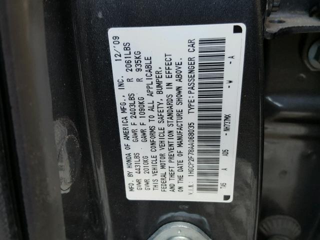 1HGCP2F78AA068035 - 2010 HONDA ACCORD EX CHARCOAL photo 10