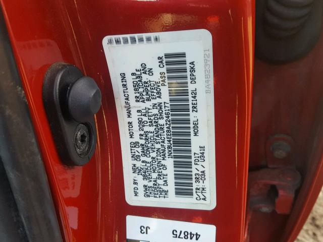 1NXBU4EE8AZ246177 - 2010 TOYOTA COROLLA BA RED photo 10