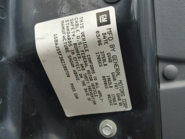 1G8AJ55F36Z188720 - 2006 SATURN ION LEVEL შავი ფოტო 10