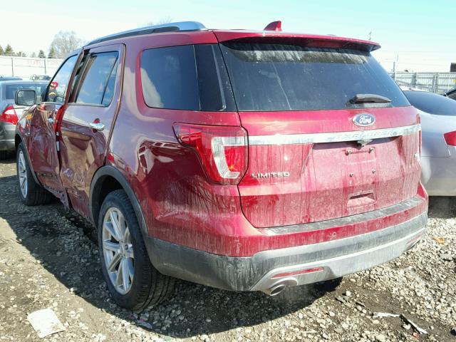 1FM5K8F89GGB66641 - 2016 FORD EXPLORER L MAROON photo 3