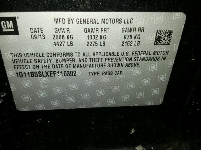 1G11B5SLXEF110392 - 2014 CHEVROLET MALIBU LS შავი ფოტო 10