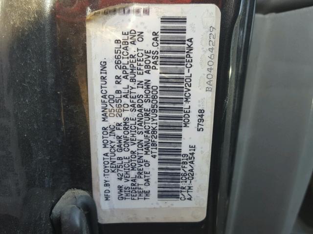 4T1BF28K1YU950800 - 2000 TOYOTA CAMRY LE GRAY photo 10