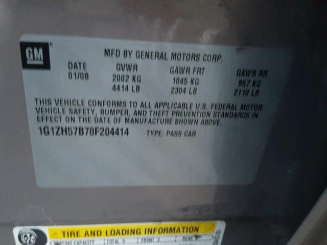 1G1ZH57B78F204414 - 2008 CHEVROLET MALIBU 1LT 金色 照片 10