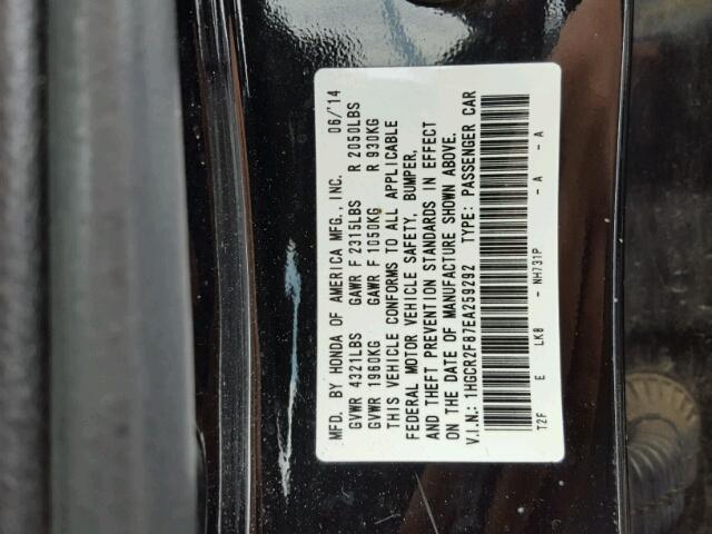 1HGCR2F87EA259292 - 2014 HONDA ACCORD EXL BLACK photo 10