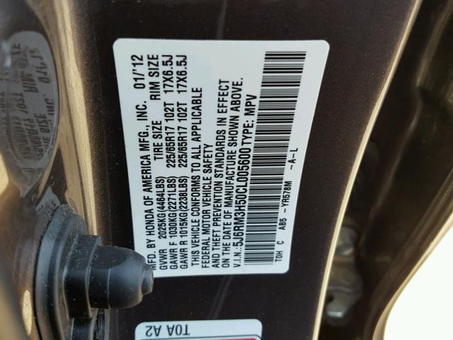 5J6RM3H50CL005600 - 2012 HONDA CR-V EX GOLD photo 10