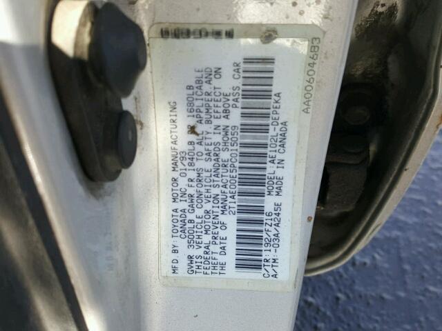 2T1AE00E5PC015059 - 1993 TOYOTA COROLLA LE 银色 照片 10