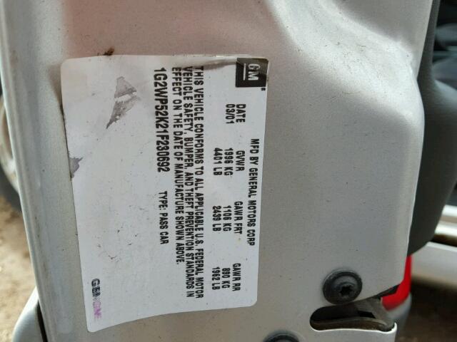 1G2WP52K21F230692 - 2001 PONTIAC GRAND PRIX SILVER photo 10