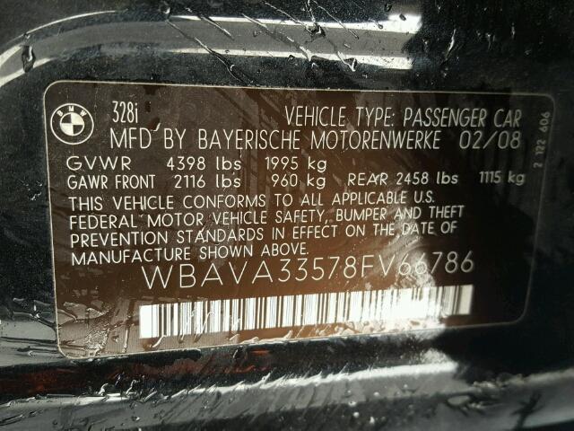 WBAVA33578FV66786 - 2008 BMW 328 I BLACK photo 10