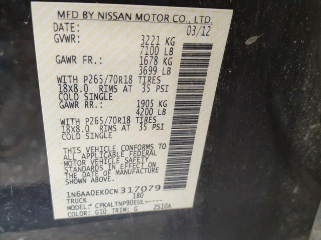 1N6AA0EK0CN317079 - 2012 NISSAN TITAN S BLACK photo 10