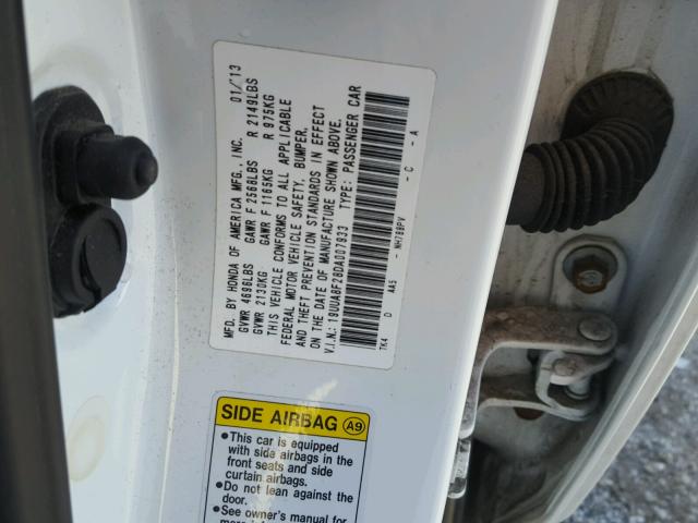 19UUA8F28DA007933 - 2013 ACURA TL WHITE photo 10