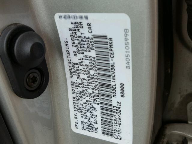 4T1BE32K43U159624 - 2003 TOYOTA CAMRY LE SILVER photo 10