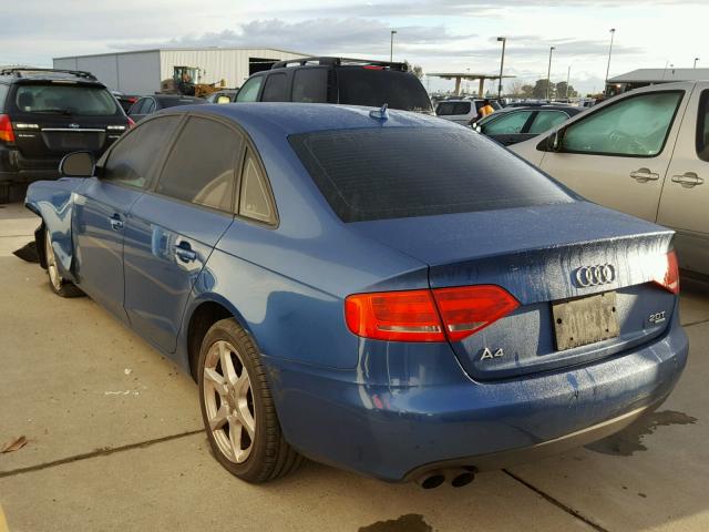 WAULF78K19N038263 - 2009 AUDI A4 2.0T QU BLUE photo 3