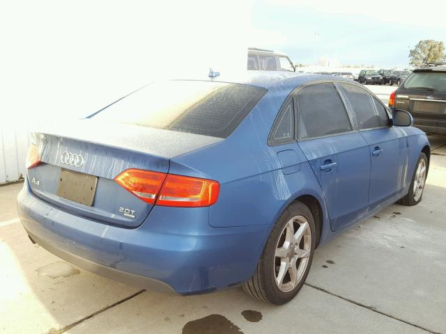 WAULF78K19N038263 - 2009 AUDI A4 2.0T QU BLUE photo 4