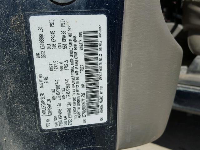 3D7KA28D53G711790 - 2003 DODGE RAM 2500 S BLUE photo 10