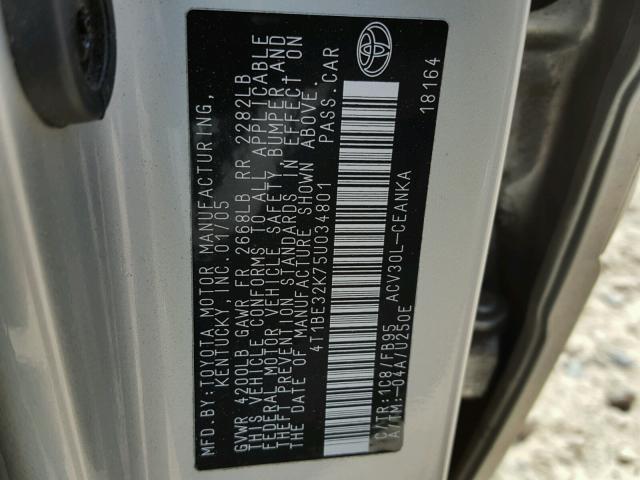 4T1BE32K75U034801 - 2005 TOYOTA CAMRY LE SILVER photo 10