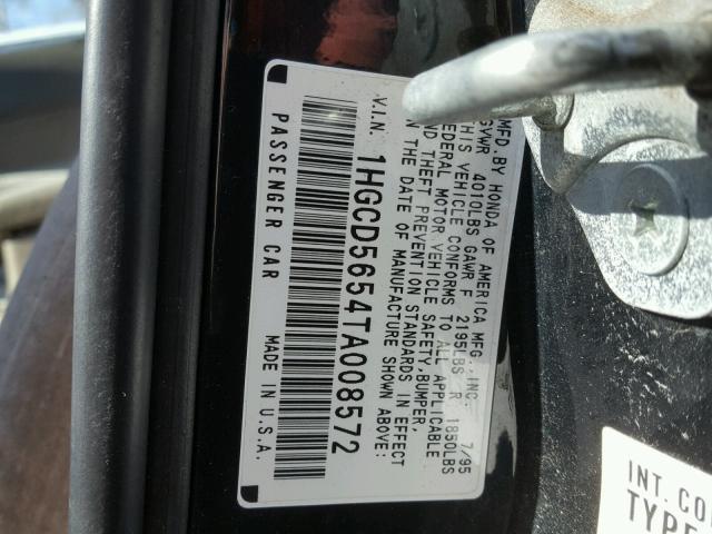 1HGCD5654TA008572 - 1996 HONDA ACCORD EX BLACK photo 10