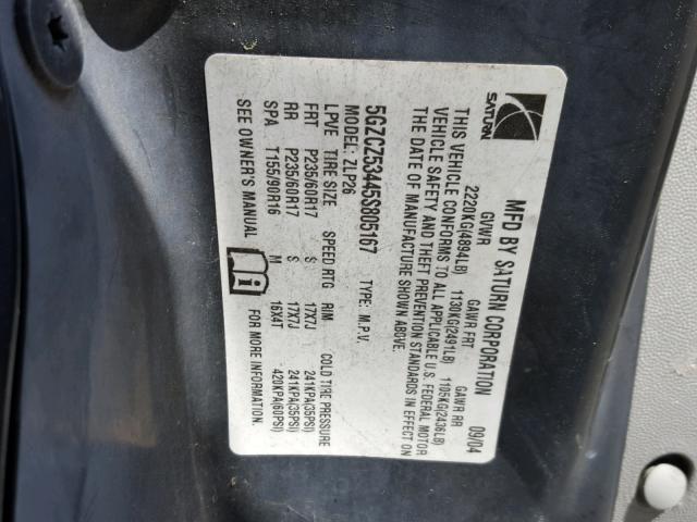 5GZCZ53445S805167 - 2005 SATURN VUE BLACK photo 10