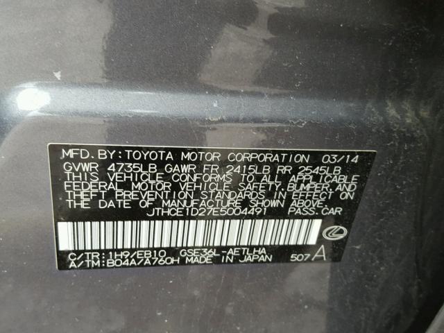 JTHCE1D27E5004491 - 2014 LEXUS IS 350 GRAY photo 10