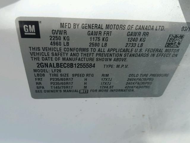 2GNALBEC8B1255584 - 2011 CHEVROLET EQUINOX LS WHITE photo 10