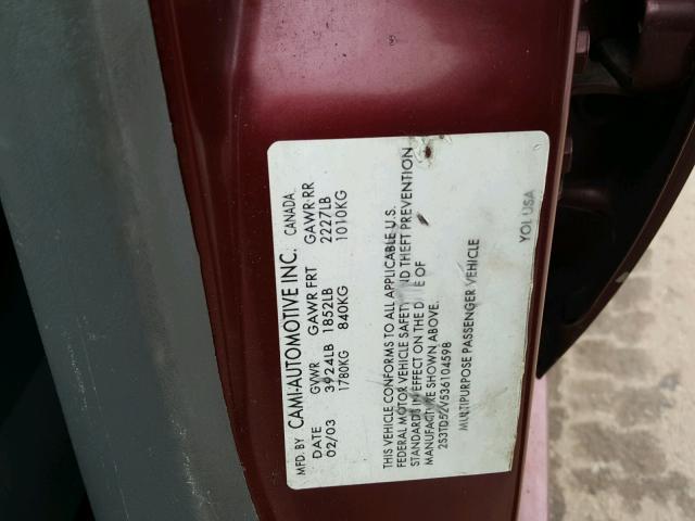 2S3TD52V536104598 - 2003 SUZUKI VITARA JLX BURGUNDY photo 10