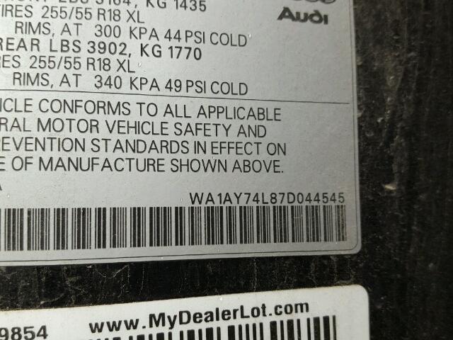 WA1AY74L87D044545 - 2007 AUDI Q7 3.6 QUA BLACK photo 10