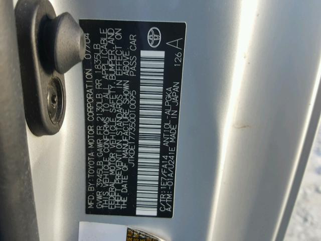 JTKDE177350010095 - 2005 TOYOTA SCION TC 银色 照片 10