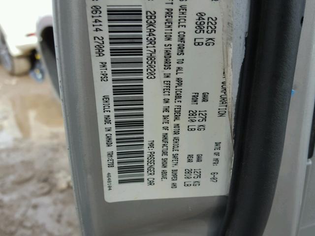 2B3KA43R17H850203 - 2007 DODGE CHARGER SE SILVER photo 10