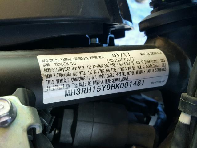 MH3RH15Y9HK001461 - 2017 YAMAHA YZFR3 A BLACK photo 10