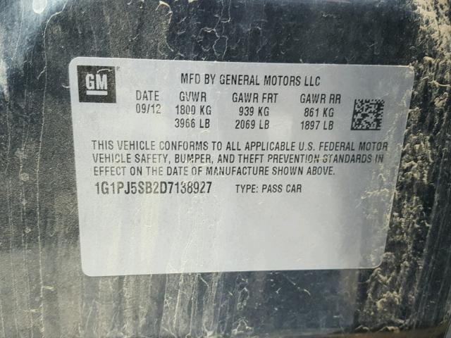 1G1PJ5SB2D7138927 - 2013 CHEVROLET CRUZE ECO CHARCOAL photo 10