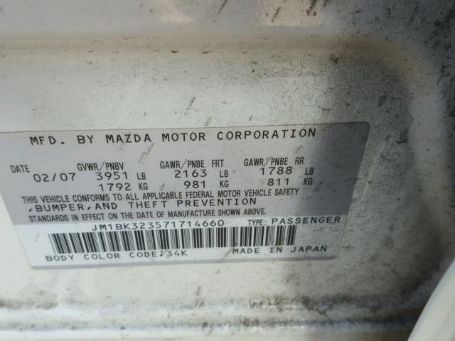 JM1BK323571714660 - 2007 MAZDA 3 S WHITE photo 10