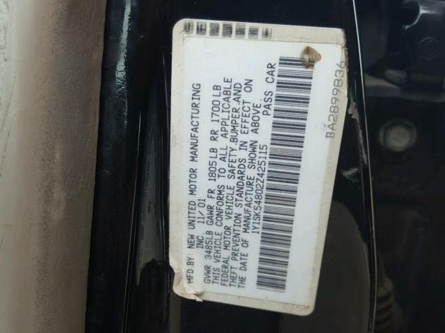 1Y1SK54802Z425115 - 2002 CHEVROLET GEO PRIZM 黑色 照片 10