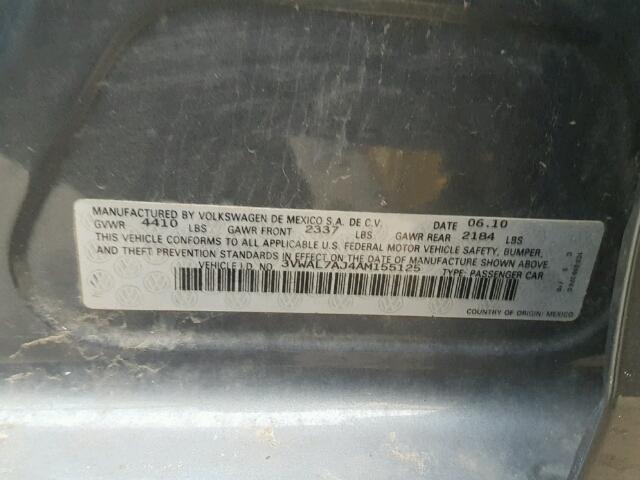 3VWAL7AJ4AM155125 - 2010 VOLKSWAGEN JETTA TDI GRAY photo 10